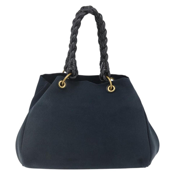 BOTTEGA VENETA Tote Bag Canvas Leather Blue Gold Auth BA6466