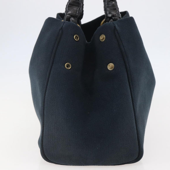 BOTTEGA VENETA Tote Bag Canvas Leather Blue Gold Auth BA6466