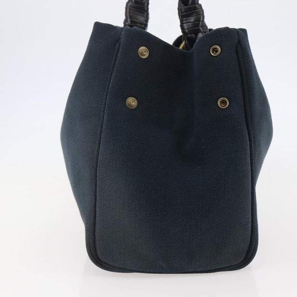 BOTTEGA VENETA Tote Bag Canvas Leather Blue Gold Auth BA6466