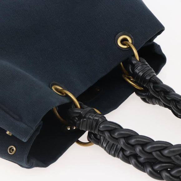 BOTTEGA VENETA Tote Bag Canvas Leather Blue Gold Auth BA6466