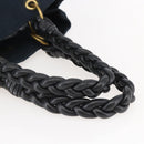 BOTTEGA VENETA Tote Bag Canvas Leather Blue Gold Auth BA6466-7