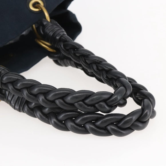 BOTTEGA VENETA Tote Bag Canvas Leather Blue Gold Auth BA6466