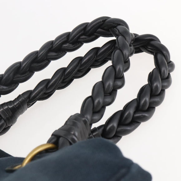 BOTTEGA VENETA Tote Bag Canvas Leather Blue Gold Auth BA6466