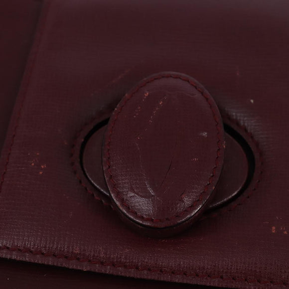 Cartier Shoulder Bag Leather Bordeaux Silver Auth BA6471
