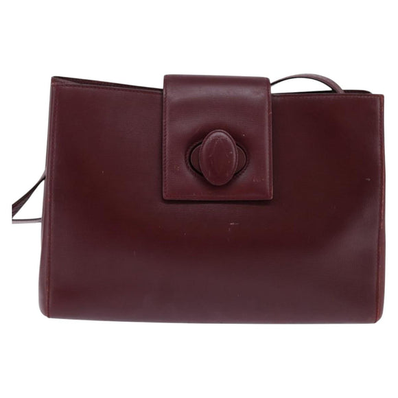 Cartier Shoulder Bag Leather Bordeaux Silver Auth BA6471