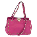 VALENTINO Studs Hand Bag Leather 2way Pink Gold Auth BA6473-1