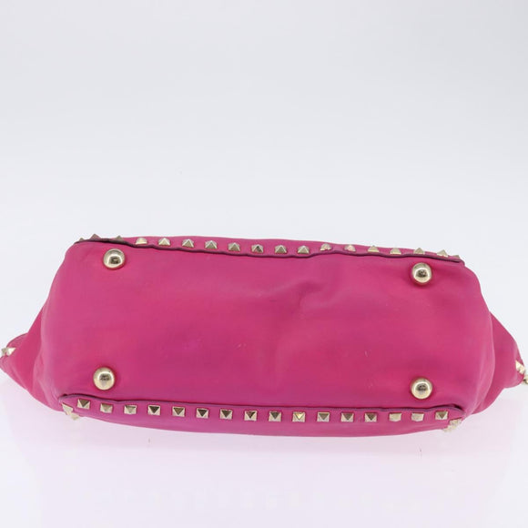 VALENTINO Studs Hand Bag Leather 2way Pink Gold Auth BA6473