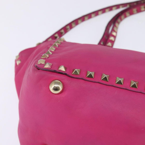 VALENTINO Studs Hand Bag Leather 2way Pink Gold Auth BA6473