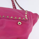 VALENTINO Studs Hand Bag Leather 2way Pink Gold Auth BA6473-16