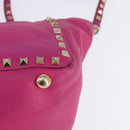 VALENTINO Studs Hand Bag Leather 2way Pink Gold Auth BA6473-11
