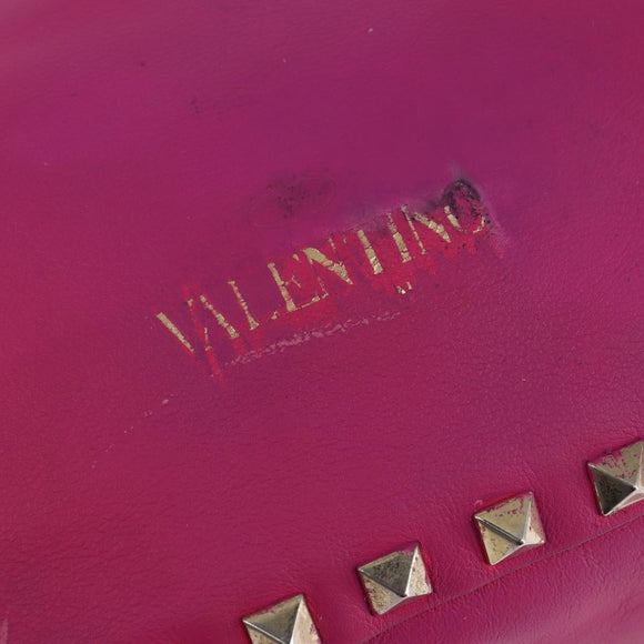 VALENTINO Studs Hand Bag Leather 2way Pink Gold Auth BA6473