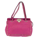 VALENTINO Studs Hand Bag Leather 2way Pink Gold Auth BA6473-13