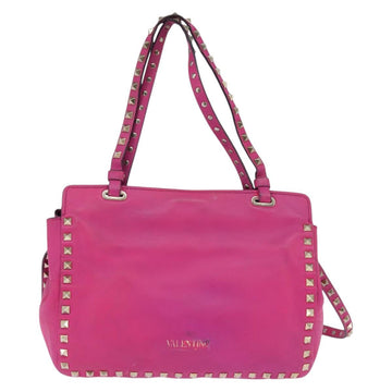 VALENTINO Studs Hand Bag Leather 2way Pink Gold Auth BA6473 - 0