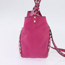 VALENTINO Studs Hand Bag Leather 2way Pink Gold Auth BA6473-4