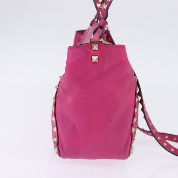 VALENTINO Studs Hand Bag Leather 2way Pink Gold Auth BA6473
