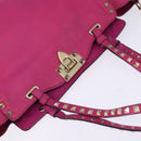 VALENTINO Studs Hand Bag Leather 2way Pink Gold Auth BA6473-6