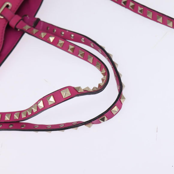 VALENTINO Studs Hand Bag Leather 2way Pink Gold Auth BA6473