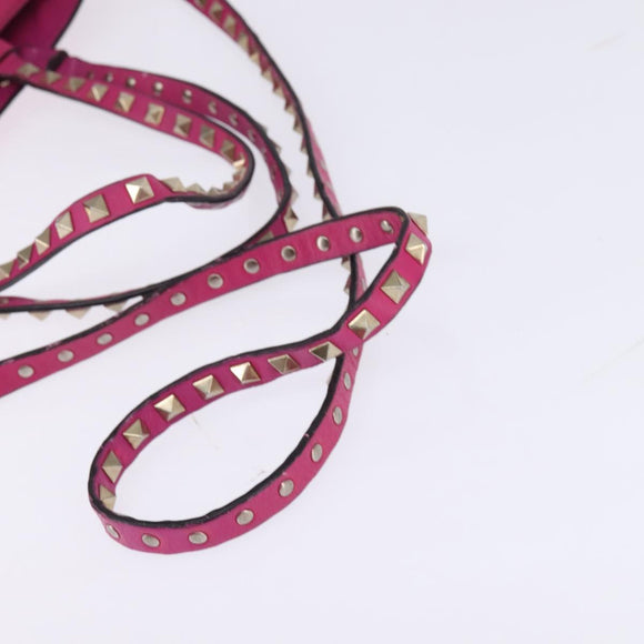 VALENTINO Studs Hand Bag Leather 2way Pink Gold Auth BA6473