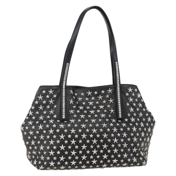 Jimmy Choo Studs Tote Bag Leather Black Silver Auth BA6474
