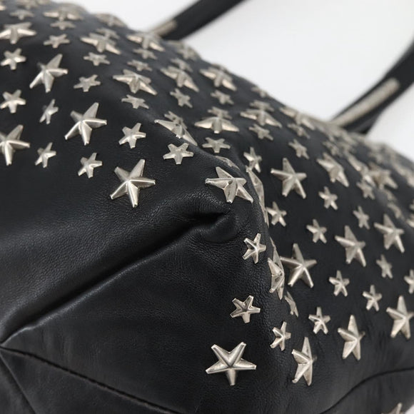 Jimmy Choo Studs Tote Bag Leather Black Silver Auth BA6474
