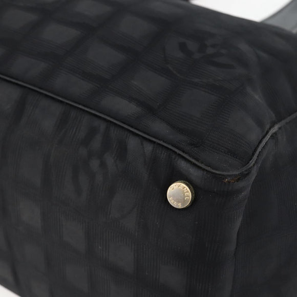 CHANEL New Travel Line Tote Bag Nylon Black Gold CC Auth BA6475
