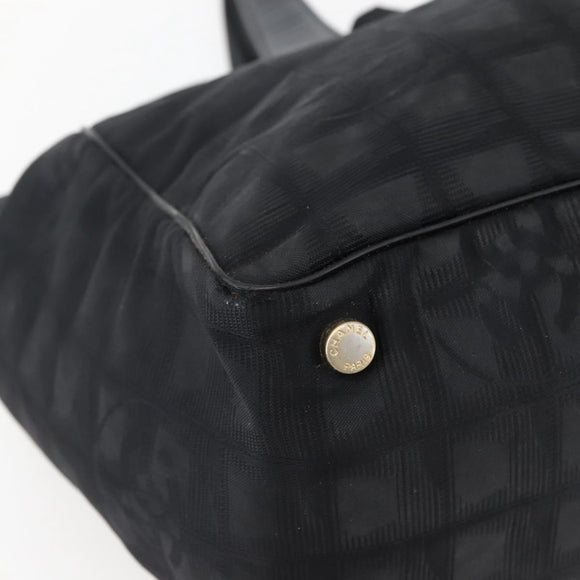 CHANEL New Travel Line Tote Bag Nylon Black Gold CC Auth BA6475