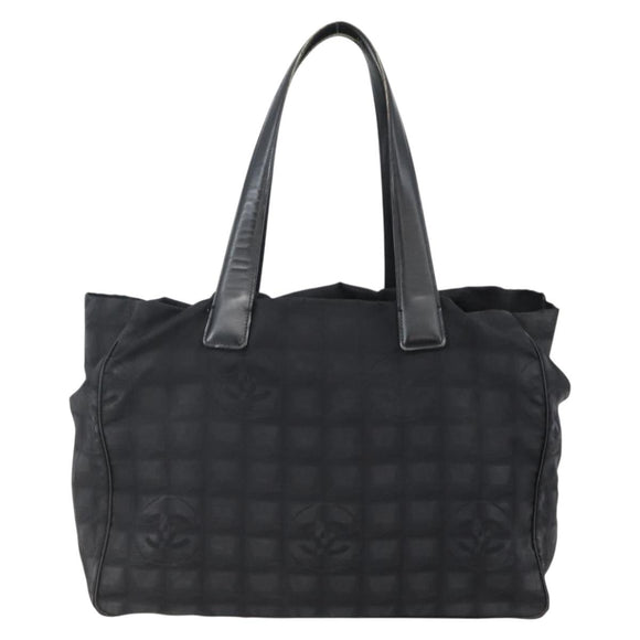 CHANEL New Travel Line Tote Bag Nylon Black Gold CC Auth BA6475