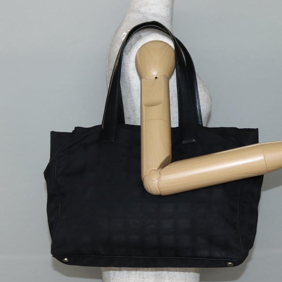CHANEL New Travel Line Tote Bag Nylon Black Gold CC Auth BA6475