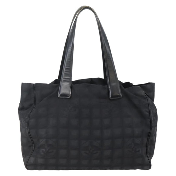 CHANEL New Travel Line Tote Bag Nylon Black Gold CC Auth BA6475