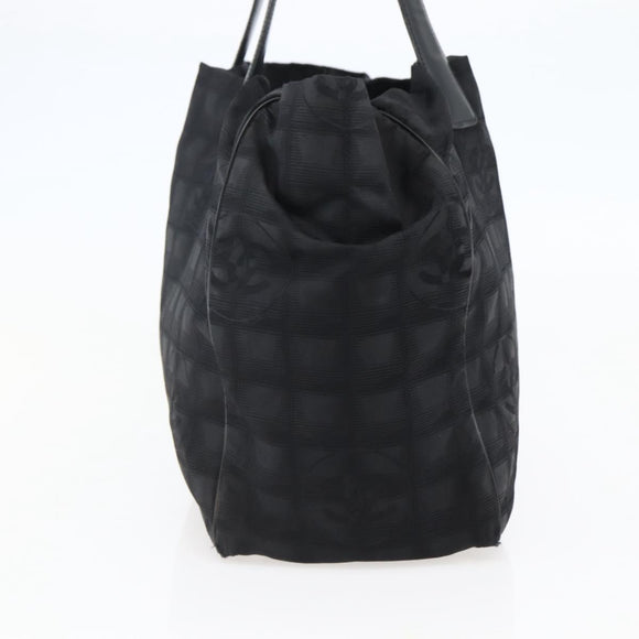 CHANEL New Travel Line Tote Bag Nylon Black Gold CC Auth BA6475