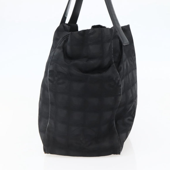 CHANEL New Travel Line Tote Bag Nylon Black Gold CC Auth BA6475