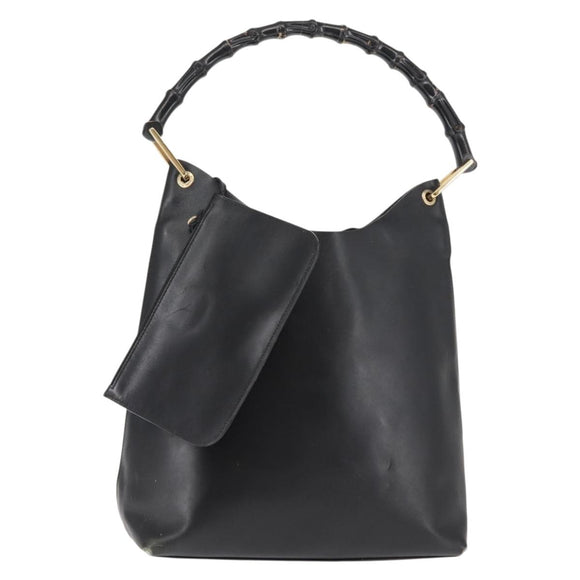 GUCCI Bamboo Shoulder Bag Leather Black Gold 001 1013 1881 Auth BA6477