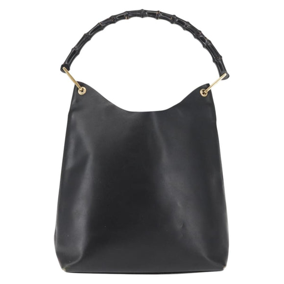 GUCCI Bamboo Shoulder Bag Leather Black Gold 001 1013 1881 Auth BA6477