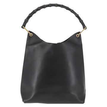 GUCCI Bamboo Shoulder Bag Leather Black Gold 001 1013 1881 Auth BA6477 - 0