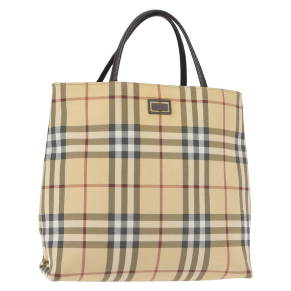 BURBERRY Nova Check Tote Bag PVC Beige Auth BA6478