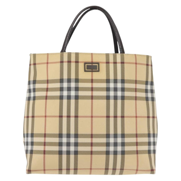 BURBERRY Nova Check Tote Bag PVC Beige Auth BA6478