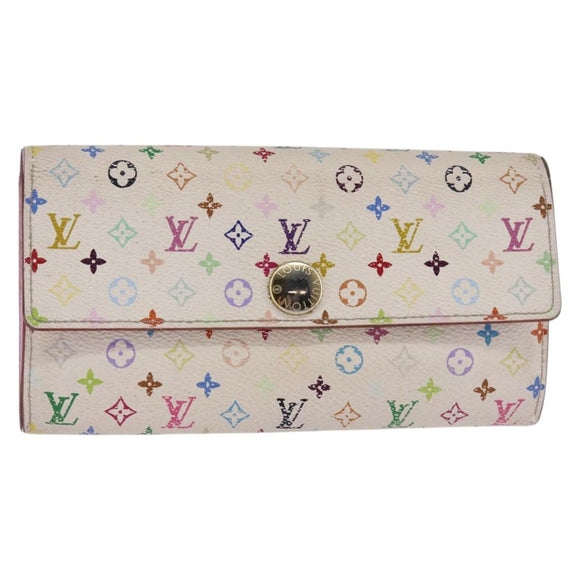 LOUIS VUITTON Multicolor Portefeuille Sarah Wallet White M93532 LV Auth BA6480