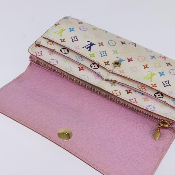 LOUIS VUITTON Multicolor Portefeuille Sarah Wallet White M93532 LV Auth BA6480