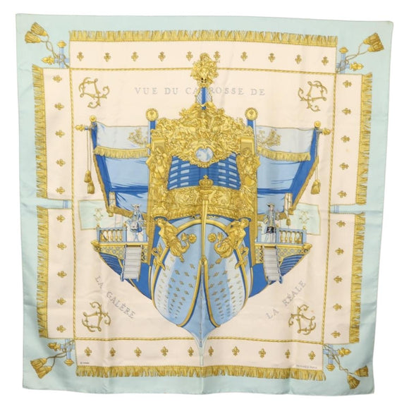 HERMES Carre 90 Scarf ""VUE DU CARROSSE DE LA GALERE LA REALE"" Silk Auth BA6484