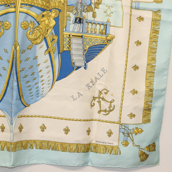 HERMES Carre 90 Scarf ""VUE DU CARROSSE DE LA GALERE LA REALE"" Silk Auth BA6484