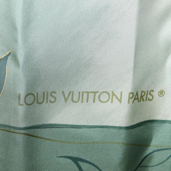 LOUIS VUITTON Scarf Silk Green LV Auth BA6485