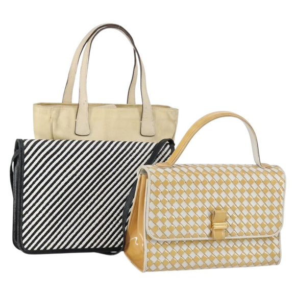 BALLY Bag Canvas Leather 3Set Black Beige Auth BA6489