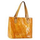 LOUIS VUITTON Monogram Vernis Houston Hand Bag Lime Yellow M91055 LV Auth BA6520-1