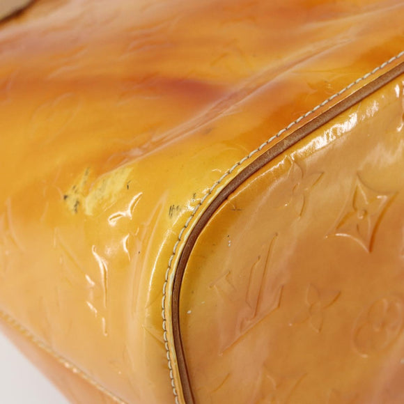 LOUIS VUITTON Monogram Vernis Houston Hand Bag Lime Yellow M91055 LV Auth BA6520