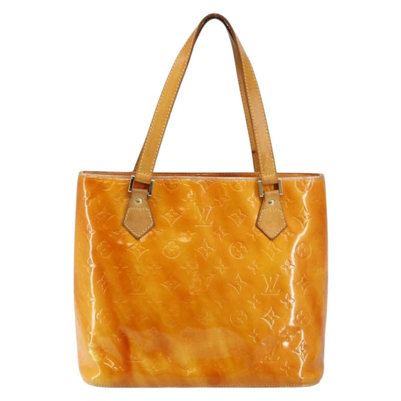 LOUIS VUITTON Monogram Vernis Houston Hand Bag Lime Yellow M91055 LV Auth BA6520