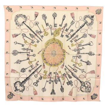 HERMES Carre 90 Scarf ""les cles key"" Silk Pink Auth BA6545