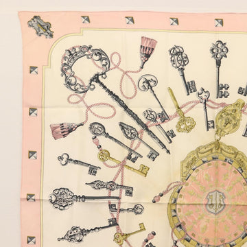 HERMES Carre 90 Scarf ""les cles key"" Silk Pink Auth BA6545 - 0