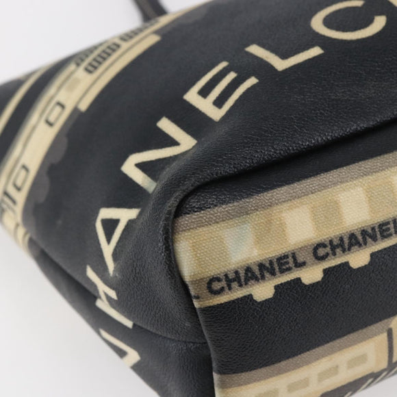 CHANEL Central Station Tote Bag PVC Canvas Black Silver CC Auth BA6549