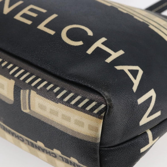 CHANEL Central Station Tote Bag PVC Canvas Schwarz Silber CC Auth BA6549