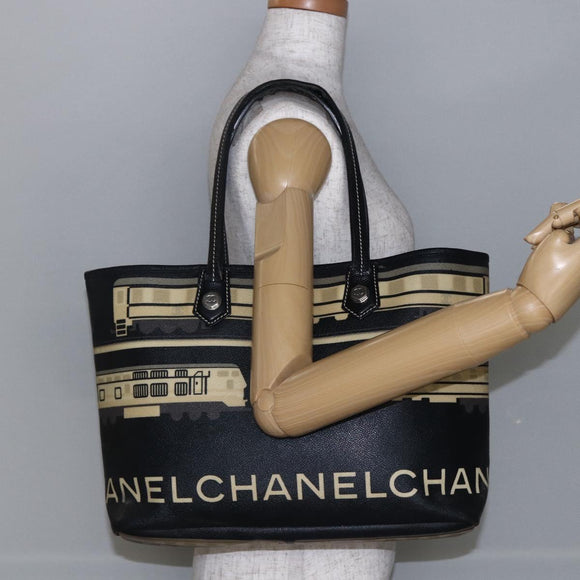 CHANEL Central Station Tote Bag PVC Canvas Schwarz Silber CC Auth BA6549
